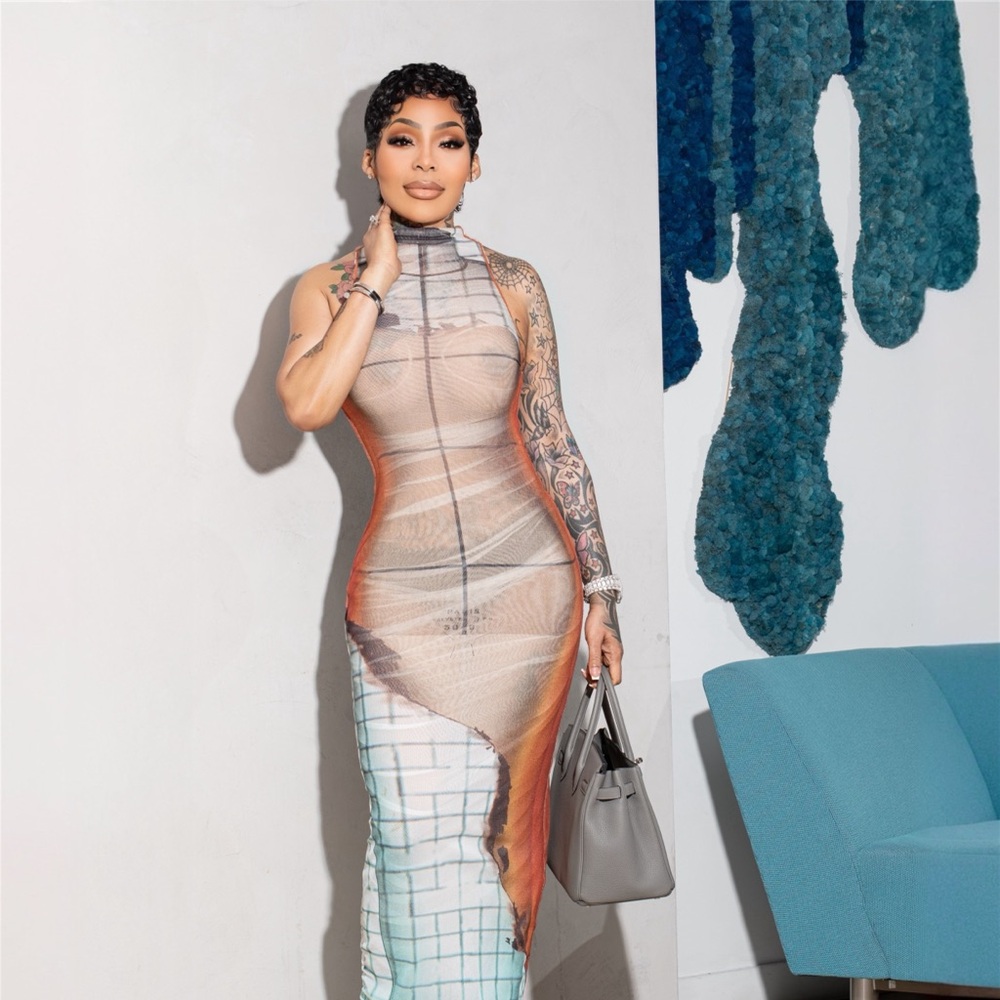 Jean Paul Gaultier Asymmetrical Dress in Beige and Blue - Picture 2 of 6